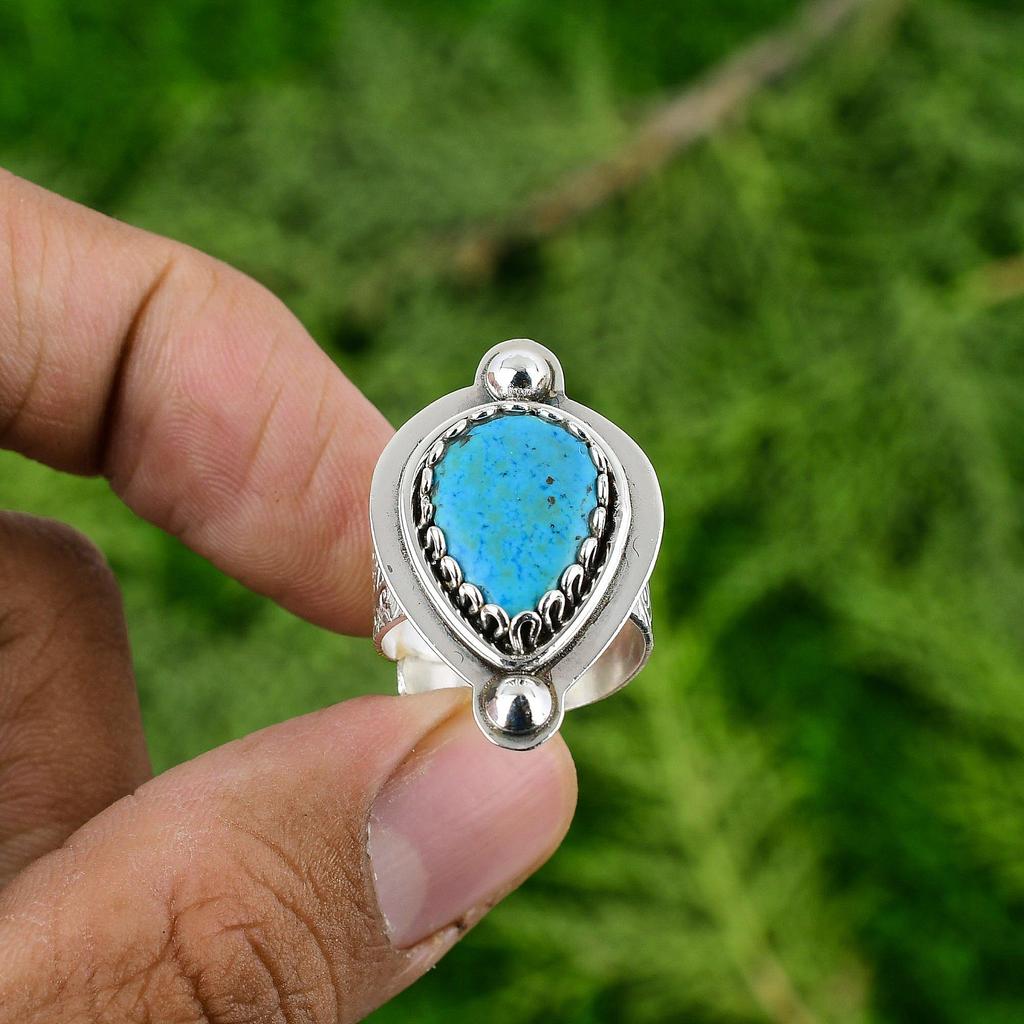 Natural Arizona Turquoise Stackable Adjustable Ring 925 Silver For Women
