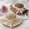 Women Summer Straw Hat Hand Crocheted Bowknot Folding Beach Hat