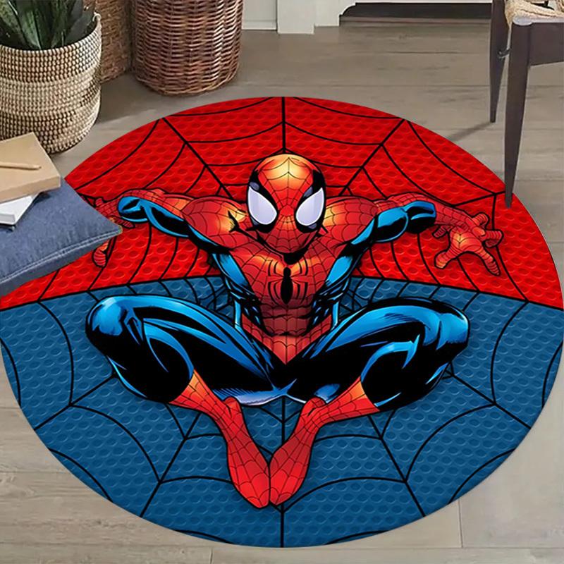 1 Adet Marvel Örümcek Adam Yuvarlak Alan Halısı Kaymaz, Makinede Yıkanabilir Polyester Halı Oturma Odası ve Yatak Odası Dekorasyonu İçin