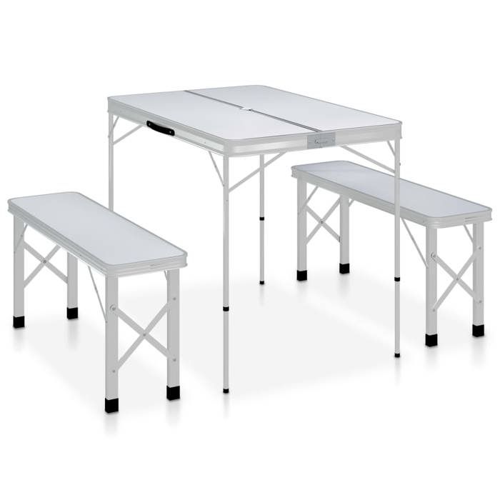 VidaXL Table de Camping Pliable avec 2 Bancs Pique-nique Randonnée Barbecue Jardin Talonnage Evénements Sportifs Extérieur 48181
