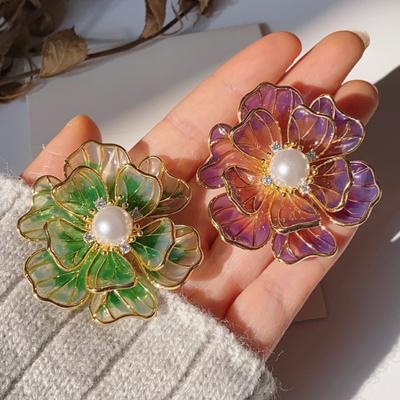 Emaljert Blomsterbrosje i Nasjonal Stil, High-end, Premium, Niche, High-end Perlebrosje, Retro Pins