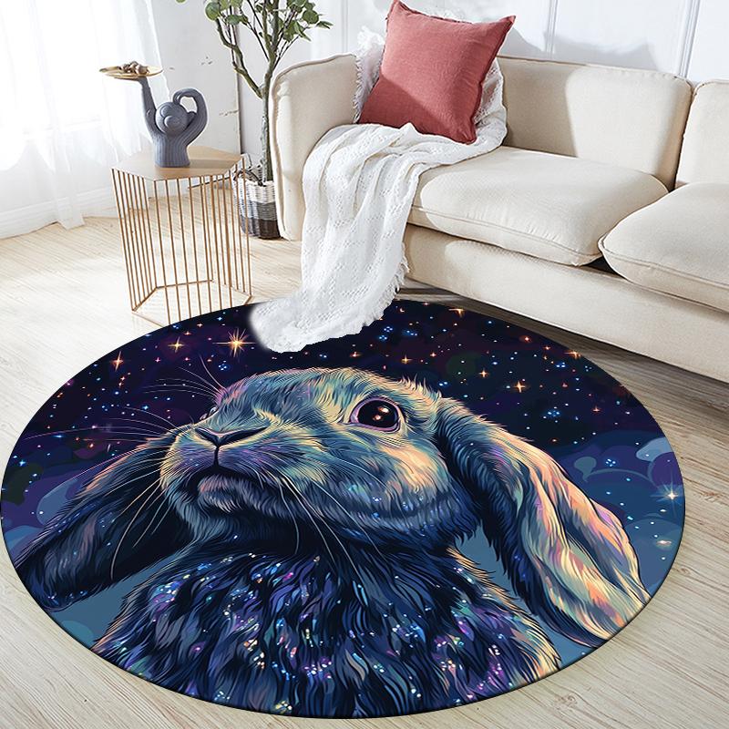 Black Rabbit pattern round rug,Carpet Rug for Living Room Bedroom Sofa Playroom Decor,Non-slip Floor Mat,Holiday Gifts and Birthday Gifts