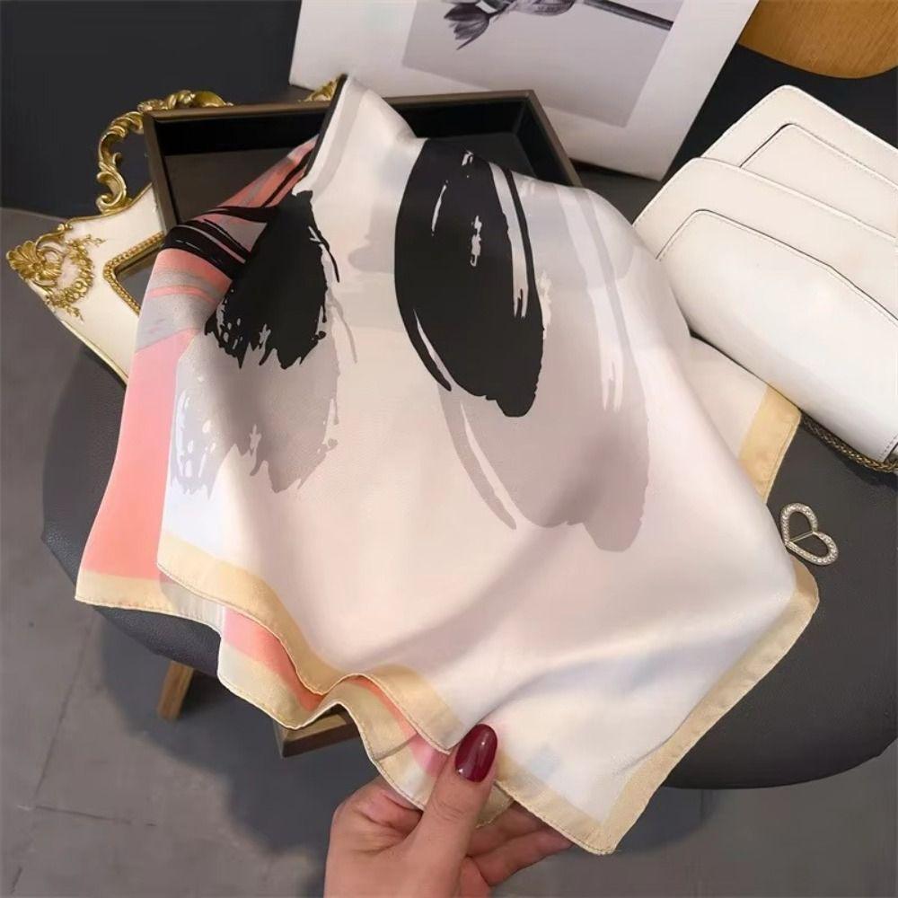 Square Lily Scarves Wrap Polyester Women Satin Hijab Fashion Silk Hair Bands Female Accessories