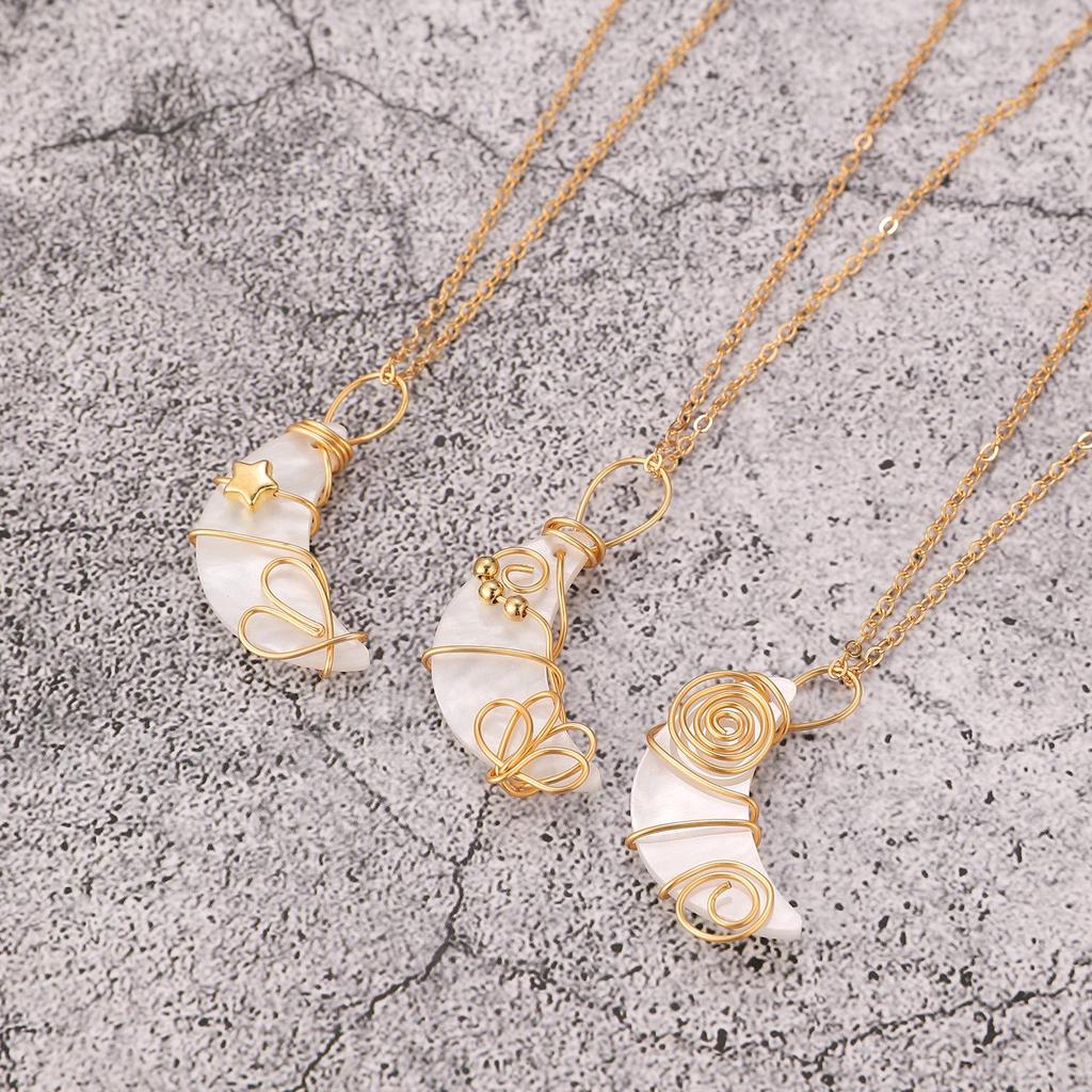 Handmade Moon Pendant Clavicle Necklace - Wire-Wrapped Retro Good Luck Gift for Her