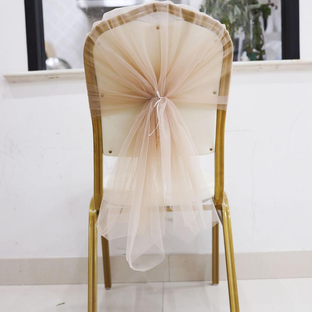 Minimalist Tulle Wedding Chair Back Yarn Artificial Rose Flowers Elegant Chair Sash For Reception Banquet Party Scene Decor
