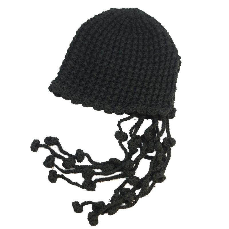Winter Handmade Fashion Flow Speed Ball Wool Cap Thickened Warm Baotou Cap Women's Ear Protectors Straps Knitted Hat Tide