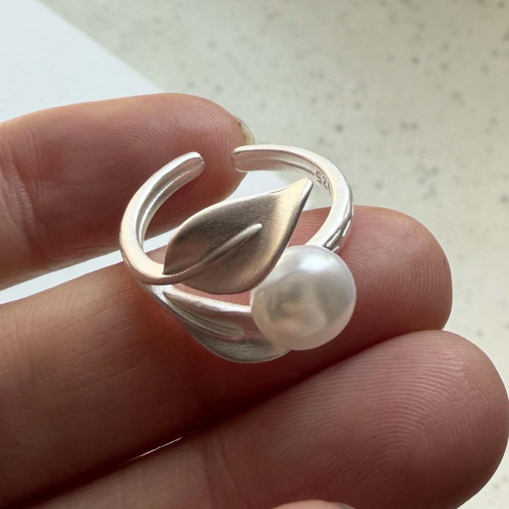 Xiaomi 925 Sterling Silver Rings for Women Couple Minimalist Handmade Leaf Pearl Ring Fine Jewelry Gift Prevent Allergy