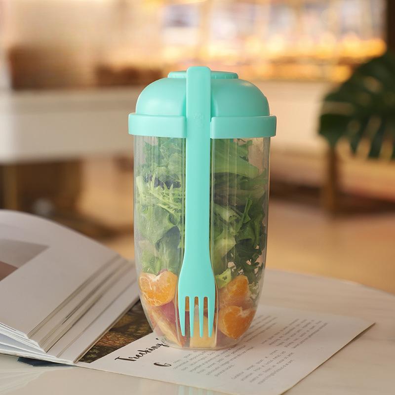 1L Portable Salad Cup with Fork Kids Breakfast Salad Bow Bento Box Yogurt Oatmeal Cereal Milk Cup Dispenser for Picnics