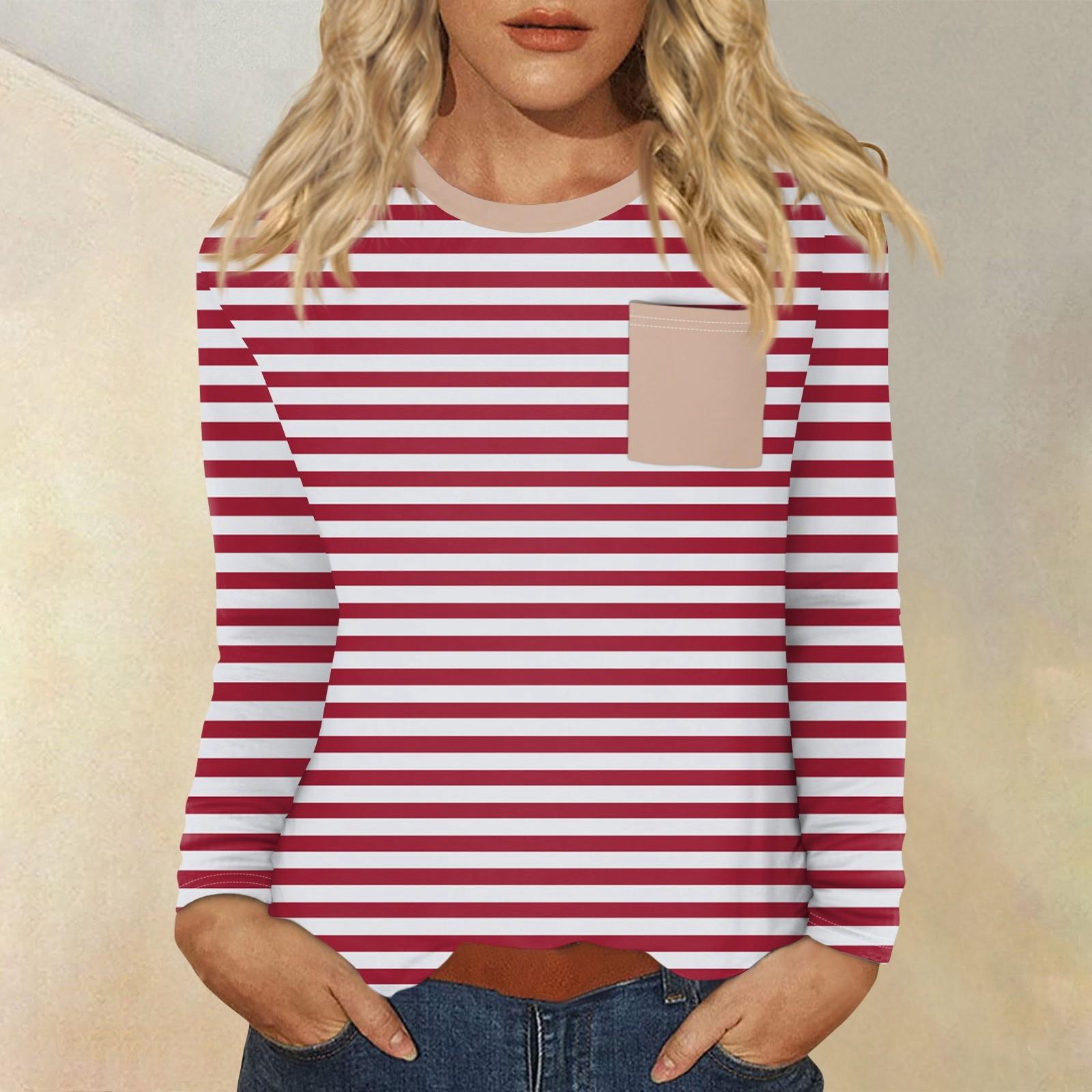 Женский повседневный топ с круглым вырезом и длинными рукавами в полоску с принтом XXXL — фото 14