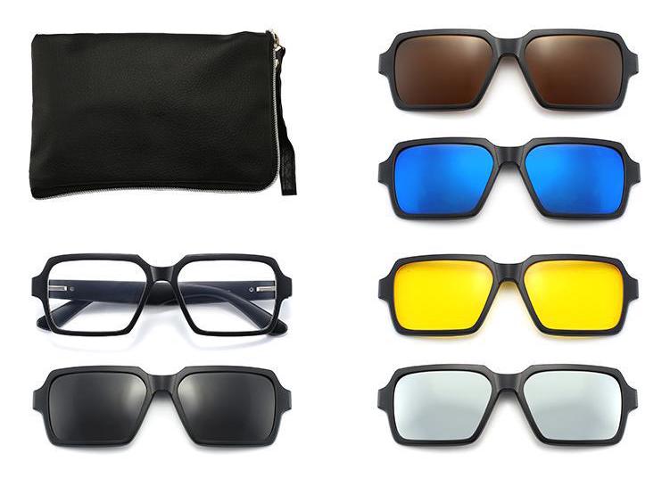 Clip-on Glasses Set: Includes 5 Polarized Lenses, Compatible with Myopia TR90 Retro Magnetic Sunglasses