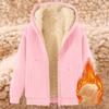 Women's Fashion Fleece-Lined Thermal Top Solid Color Hoodie Jacket With Pockets