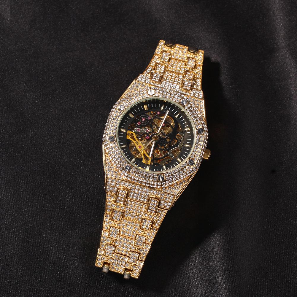 Men's Hip Hop Diamond Skeleton Transparent Mechanical Watch - Fashionable New Design