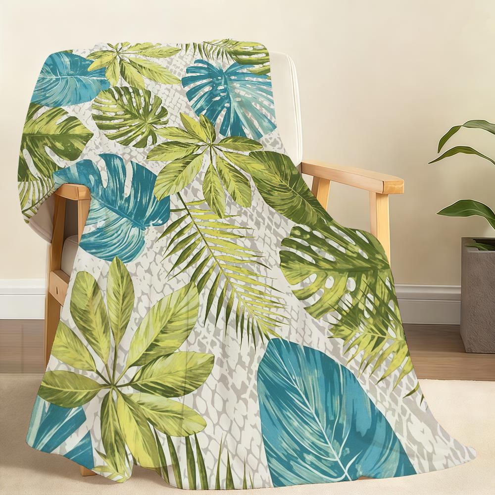 Tropical Leaves Pattern Blanket Soft Throw Blanket for Home Bedroom Bed Sofa Picnic Travel Office Rest Cover Blanket Gift