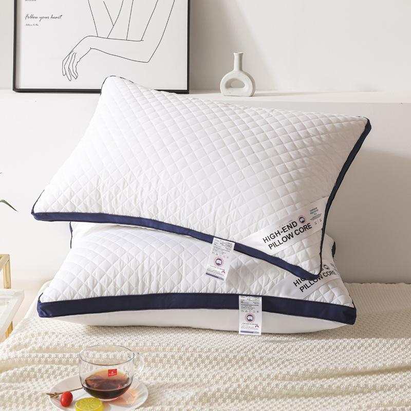 100% Cotton Star Hotel Pillow Core for Sleeping Household Bedding Machine Washable Plaid Cold Gray Wide-sided Pillow
