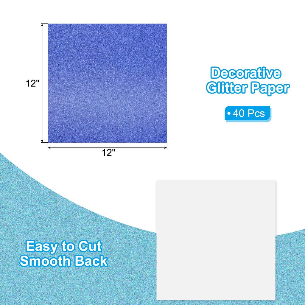 PATIKIL 40 Sheets Dark Blue Glitter Cardstock Paper 12 x 12 Inch 250gsm Square Premium Sparkly Paper Craft Cardstock Paper Scrapbook Card Making DIY