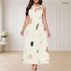 Women Plus Size Round Neck Triple Keyhole Cutout Sleeveless Printed Long Dress