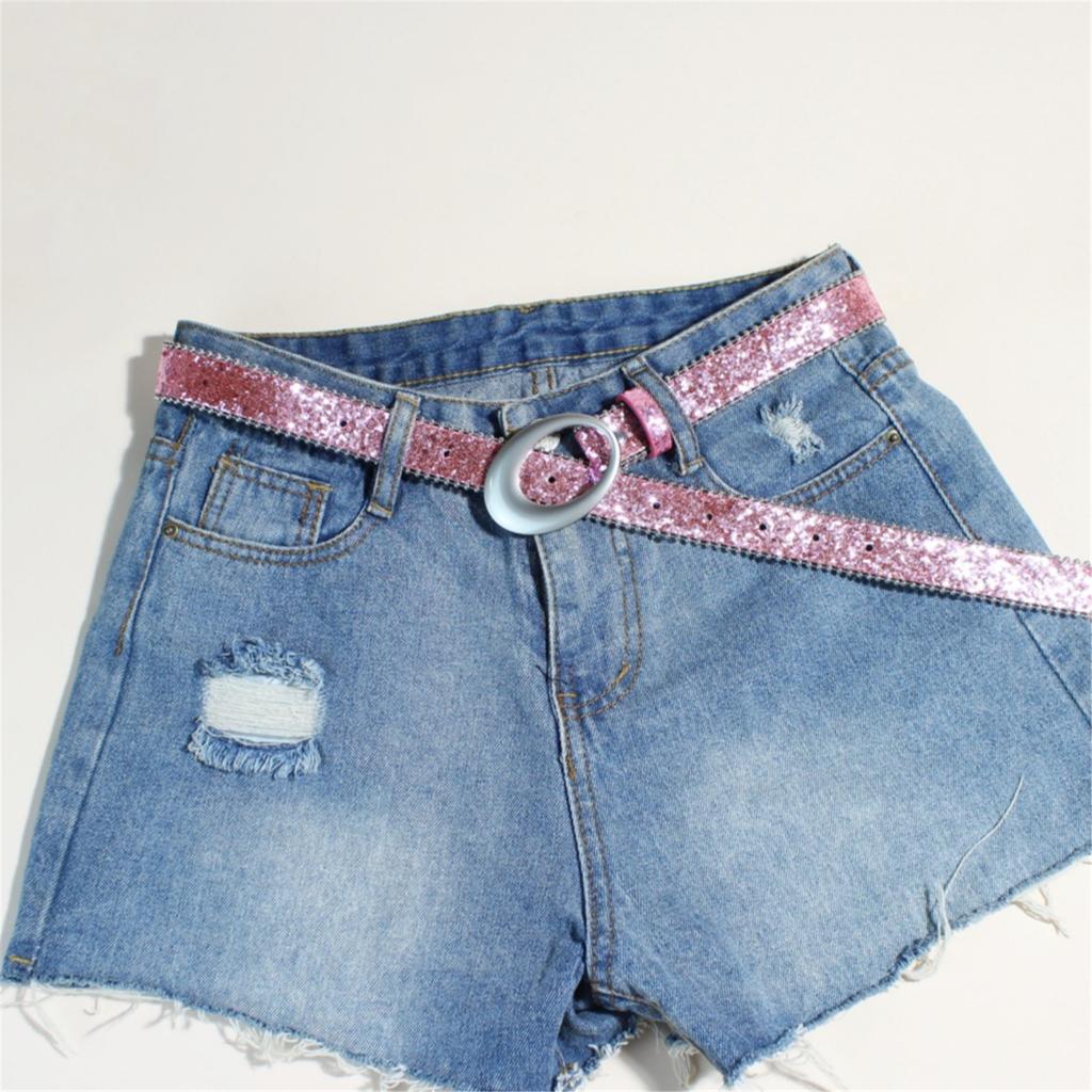 PU Belt With Metal Buckles Glitter Rhinestones Waist Strap For Women and Men