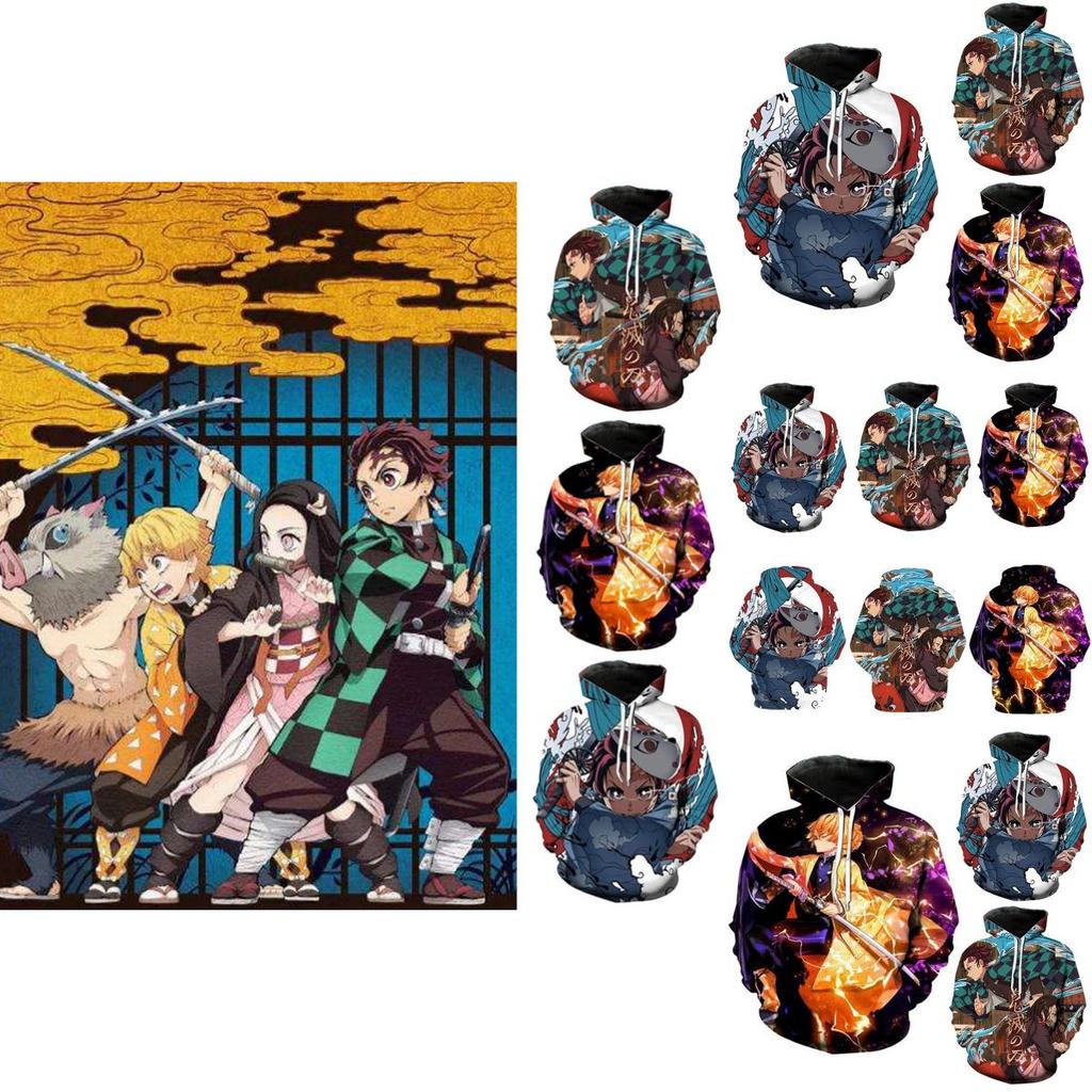 Vibrant And Comfortable Demon Slayer 3d Printed Couples Hoodies With Long Sleeves
