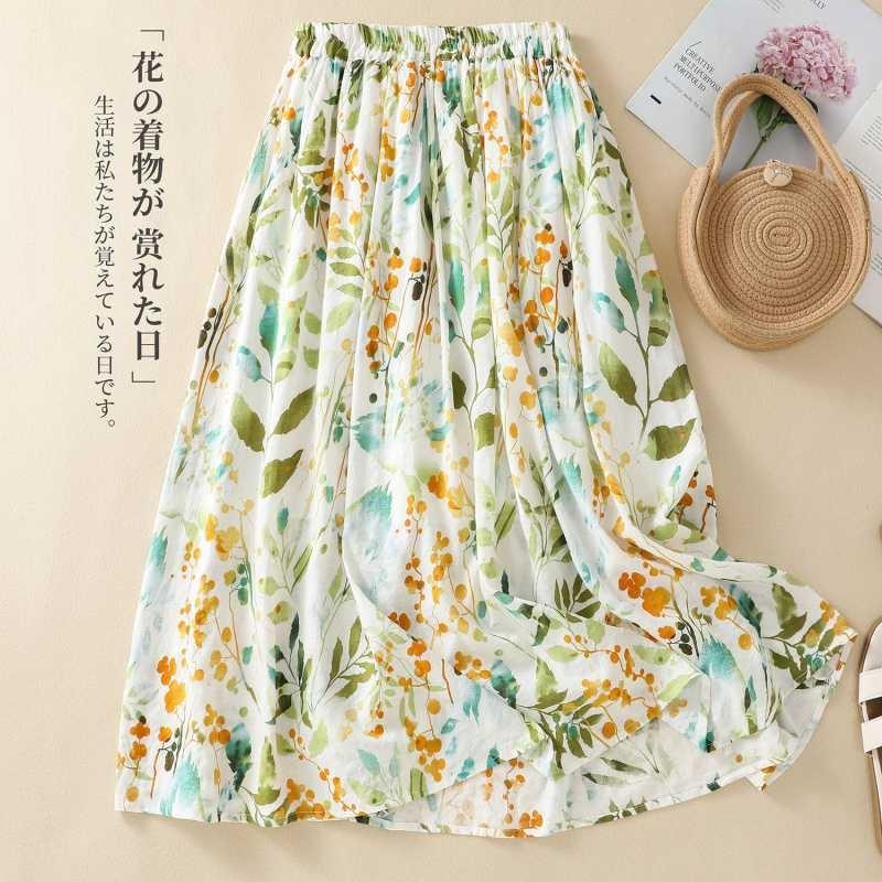Summer A-Line Floral Big Hem Lined Half-body Skirt