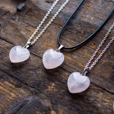 Fashion Pink Rose Quartz Crystal Heart Pendant Leather Chain Necklace Women Lucky Natural Stone Healing Jewelry Girlfriend Gifts