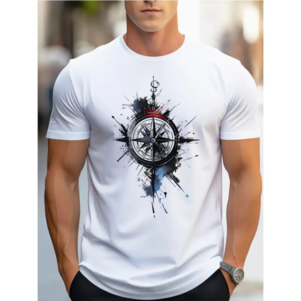 T-shirt stampata con bussola da donna e uomo con rosa dei venti e design nautico, streetwear estivo e primaverile