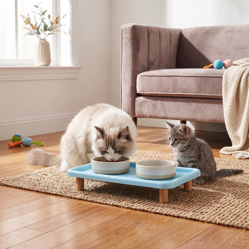 Raised Pet Feeder Stand Non Slip Base   Edges Prevent Vomiting Reduce Neck Strain Pet Food Stand For Cats Small Dogs