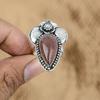 Gift For Her 925 Silver Natural Cherry Quartz Promise Flower Adjustable Ring