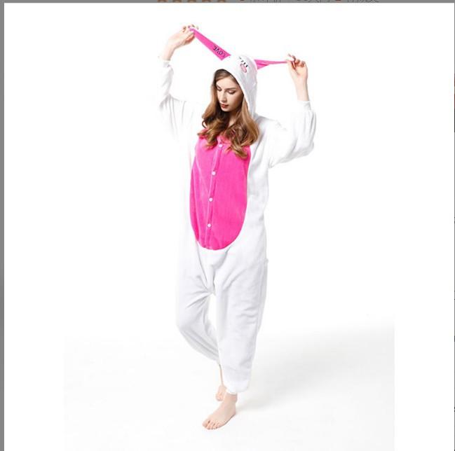 Autumn And Winter Parent-Child Clothing Men And Women Children Cartoon Animal One-Piece Pajamas Rose Red Rabbit Flannel Loungewear Performance Clothes