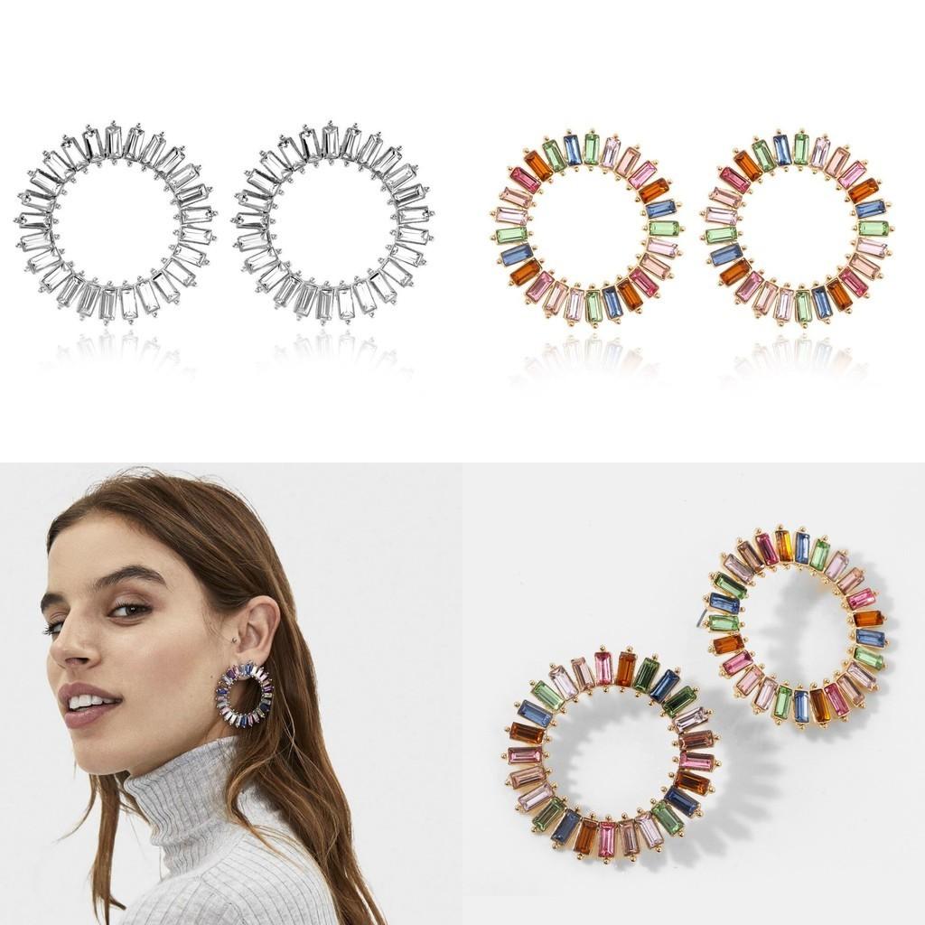 Gold Trendy And Silver Alloy Crystal Stud Earrings For Womens Gift