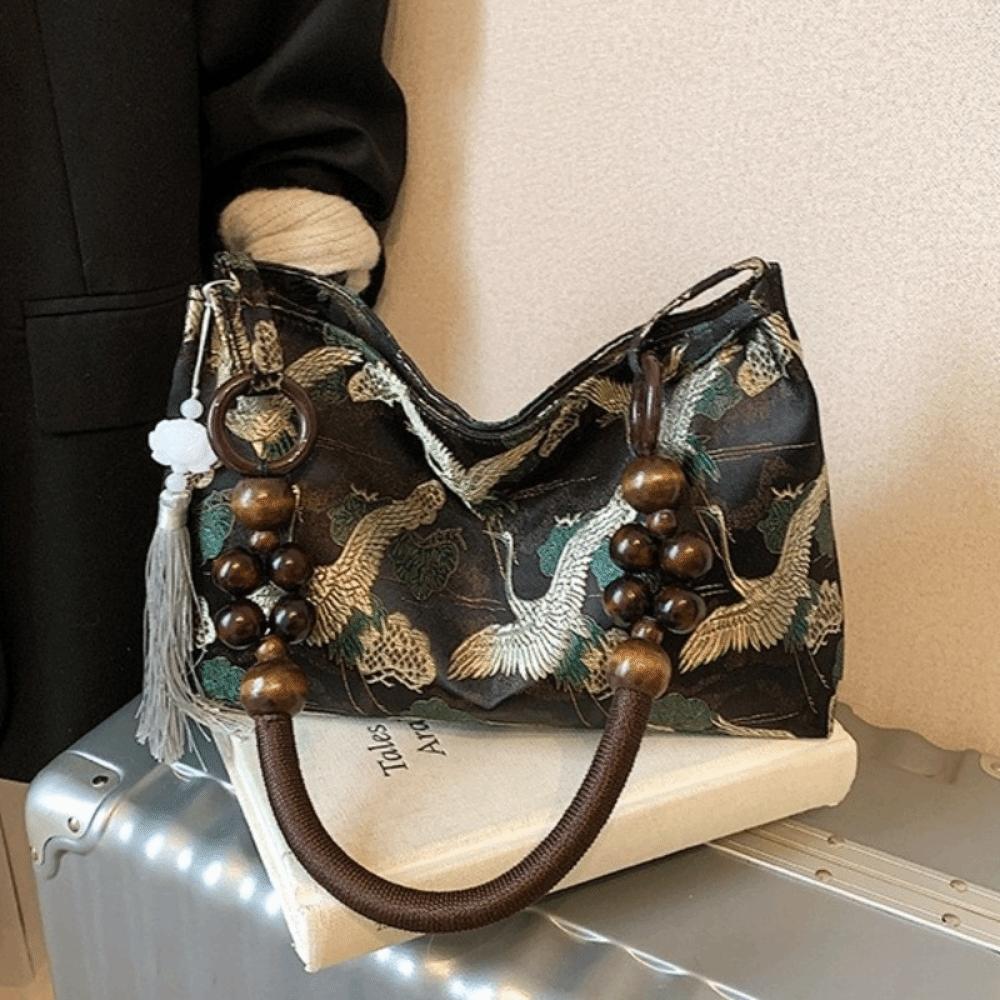Versatile Single Embroidered Shoulder Bags Hasp Sewing Thread Vintage Chinese Style Handbags Tassel Decoration Classic Design