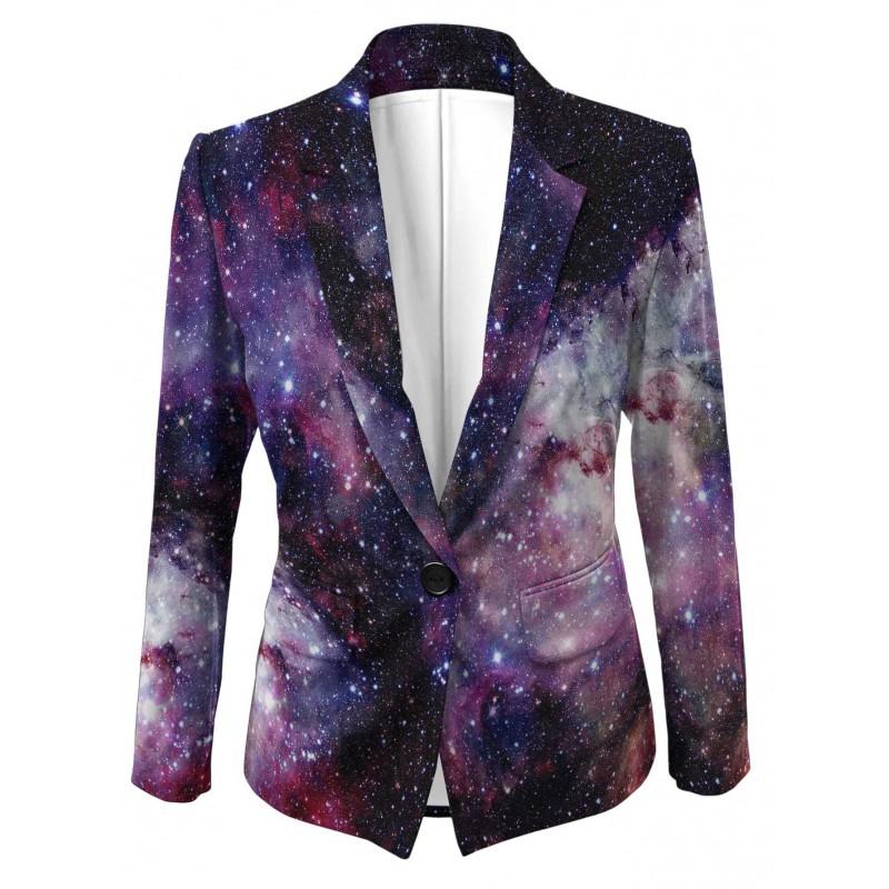 Womens Gradient Starry Sky Print Blazer Slim Fit Business Casual Jacket With Notched Lapel Single Button