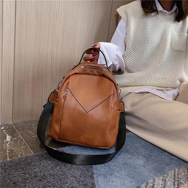 Rucsac de damă Vintage moale PU Rucsac de umăr antifurt Rucsac de școală de culoare solidă pentru fete adolescente