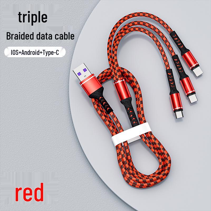 

**Plaid Weave Three-in-One Charging Cable: Android & Type-C Compatible** Bare Cable