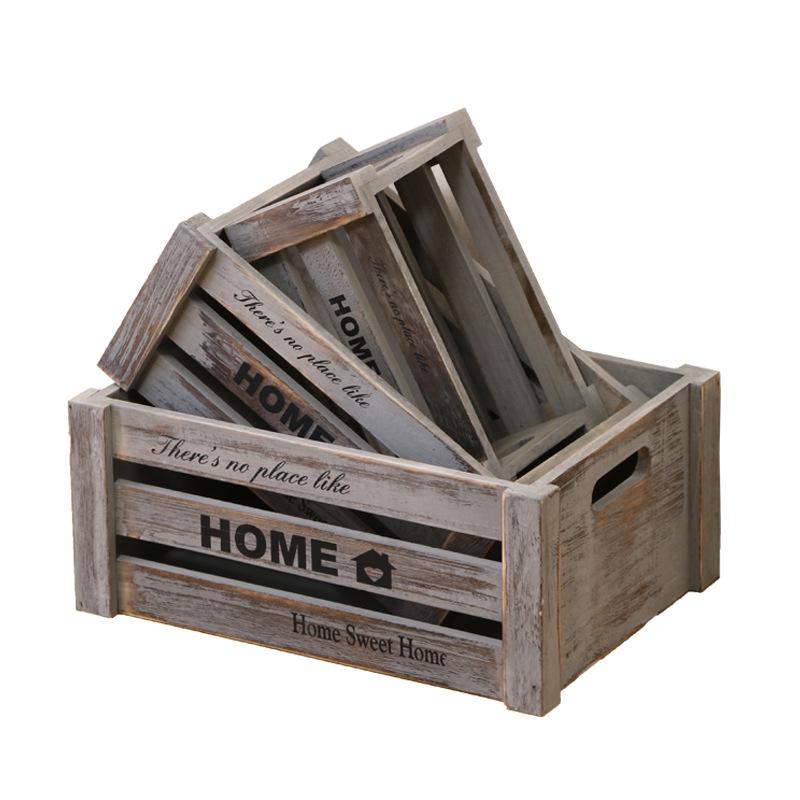 Vintage Weathered Wooden Slat Display Box for Decorative Props and Weddings
