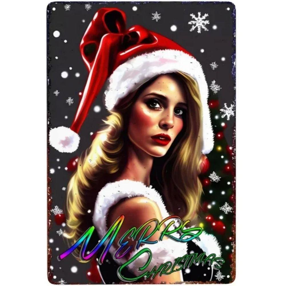 Merry Christmas Santa Metal Sign, Festive Holiday Wall Decor 20x30cm