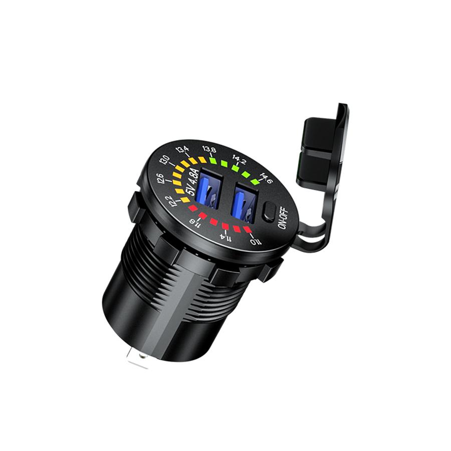 4.8A 12V Car Boat Dual USB Fast Charger Adapter Power Outlet Socket w/ Voltmeter