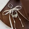 Fashion Red Love Y2k Keychain Korean Charm Bag Pendant Handmade Beaded Bownot Keyring Vintage Red Metal Hanging Accessories