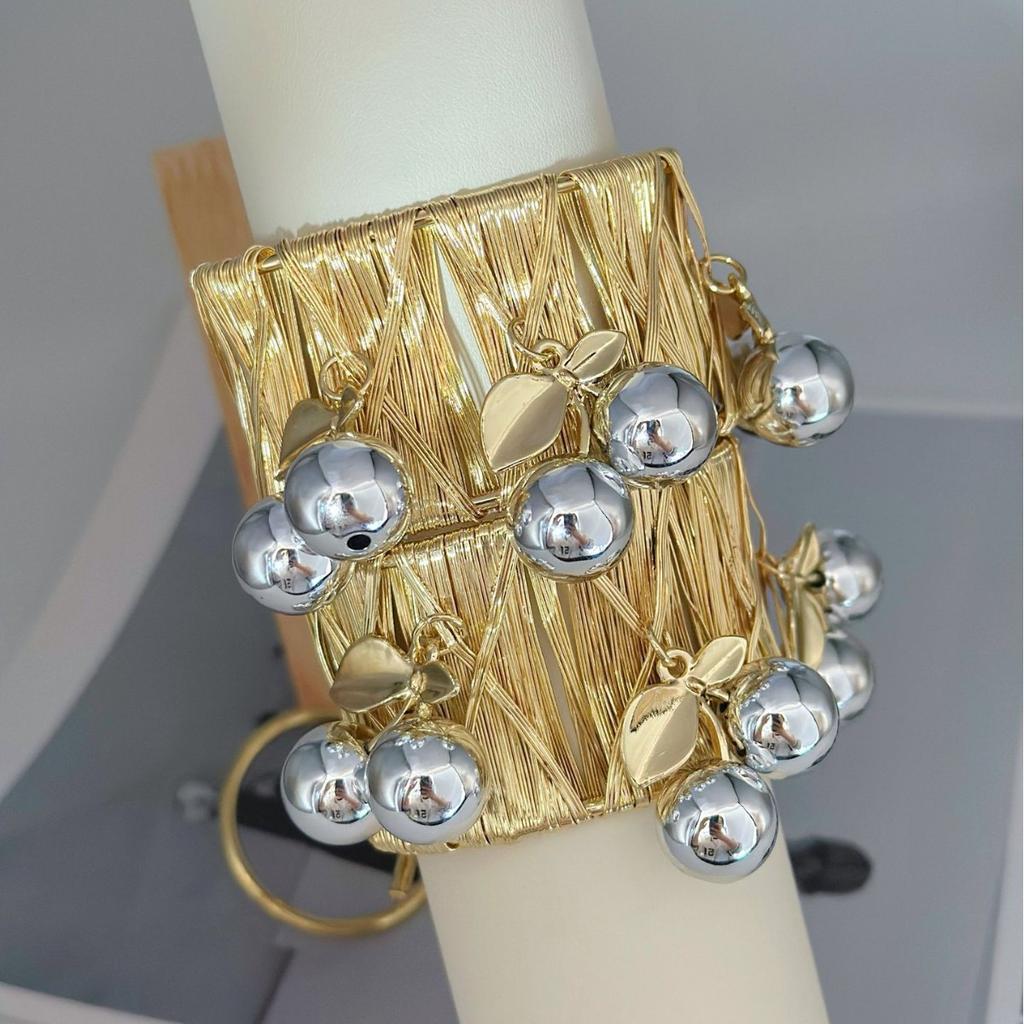 18K Gold And Silver Cherry Wide Open Bracelet Punk Stacked Wear Niche Cherry Bracelet