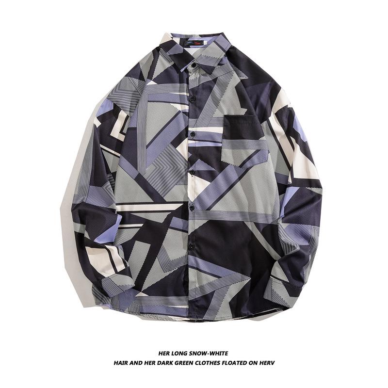 Men's Long-Sleeve Loose-Fit Shirt - Autumn/Summer Korean Style with Trendy Hong Kong Ins Print