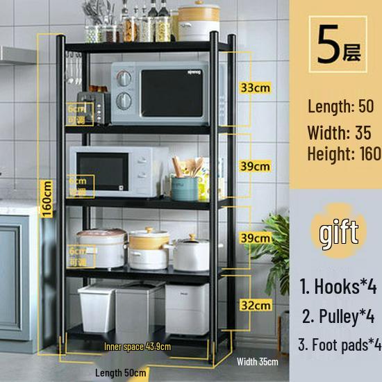 Floor-standing Detachable Kitchen Storage Rack with Wheels and Pot Holder for Microwave and Oven