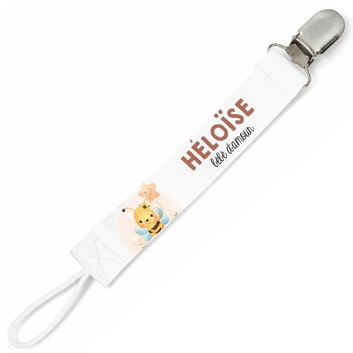 Planetee Attache tétine pour prénom HELOISE bébé d'amour Abeille | Attache sucette cadeau naissance