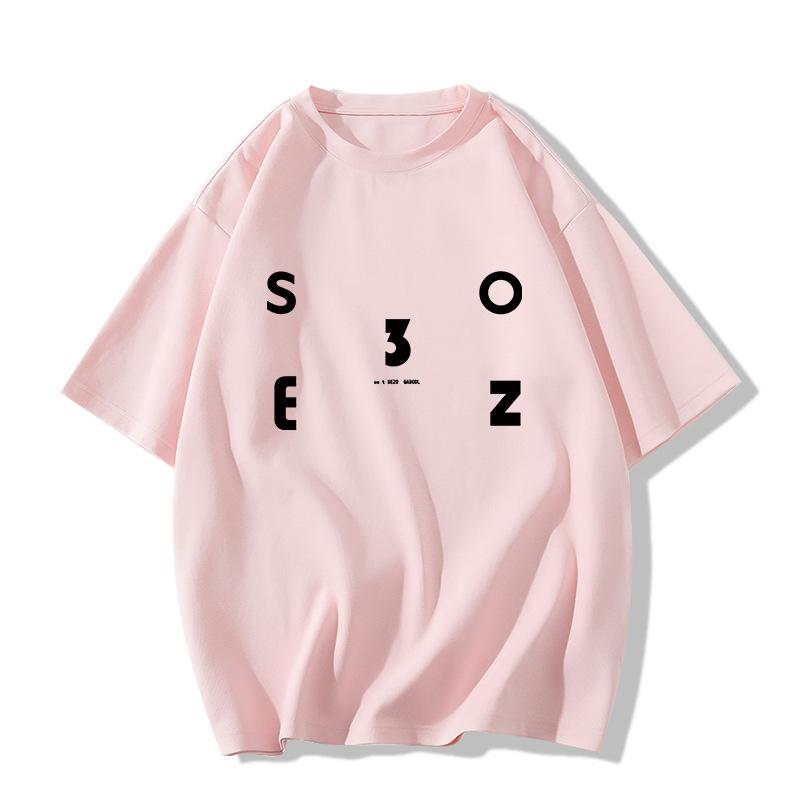 Ladies Summer Short Sleeve Round Collar Casual Letter Printed Teenager Pullover Oversize Cotton T Shirt Top