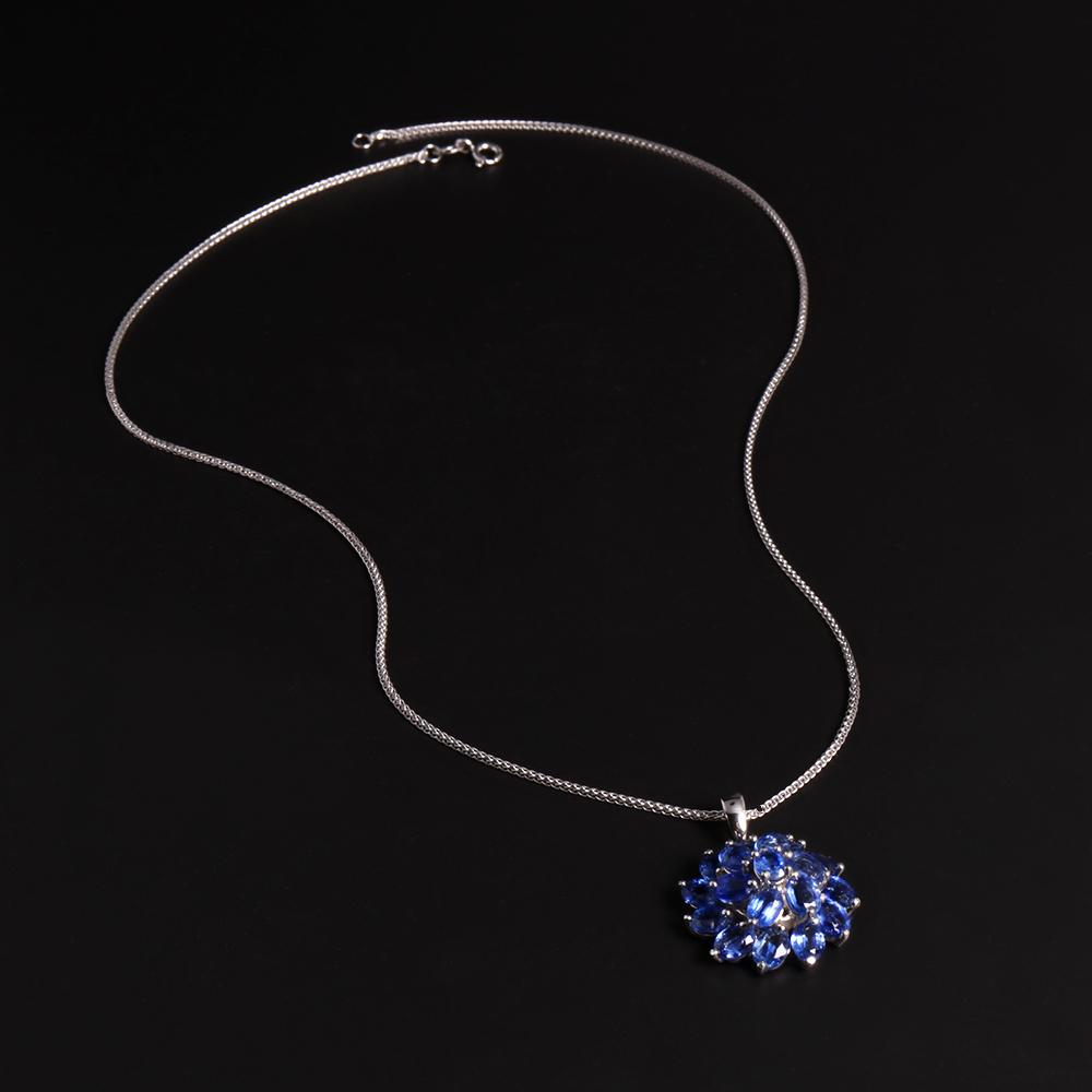 Luxus Natur Blauer Kyanit Edelsteine Anhänger Halskette Blumendesign 925 Silber Echtschmuck für Frauen Jubiläumsfeier Geschenk