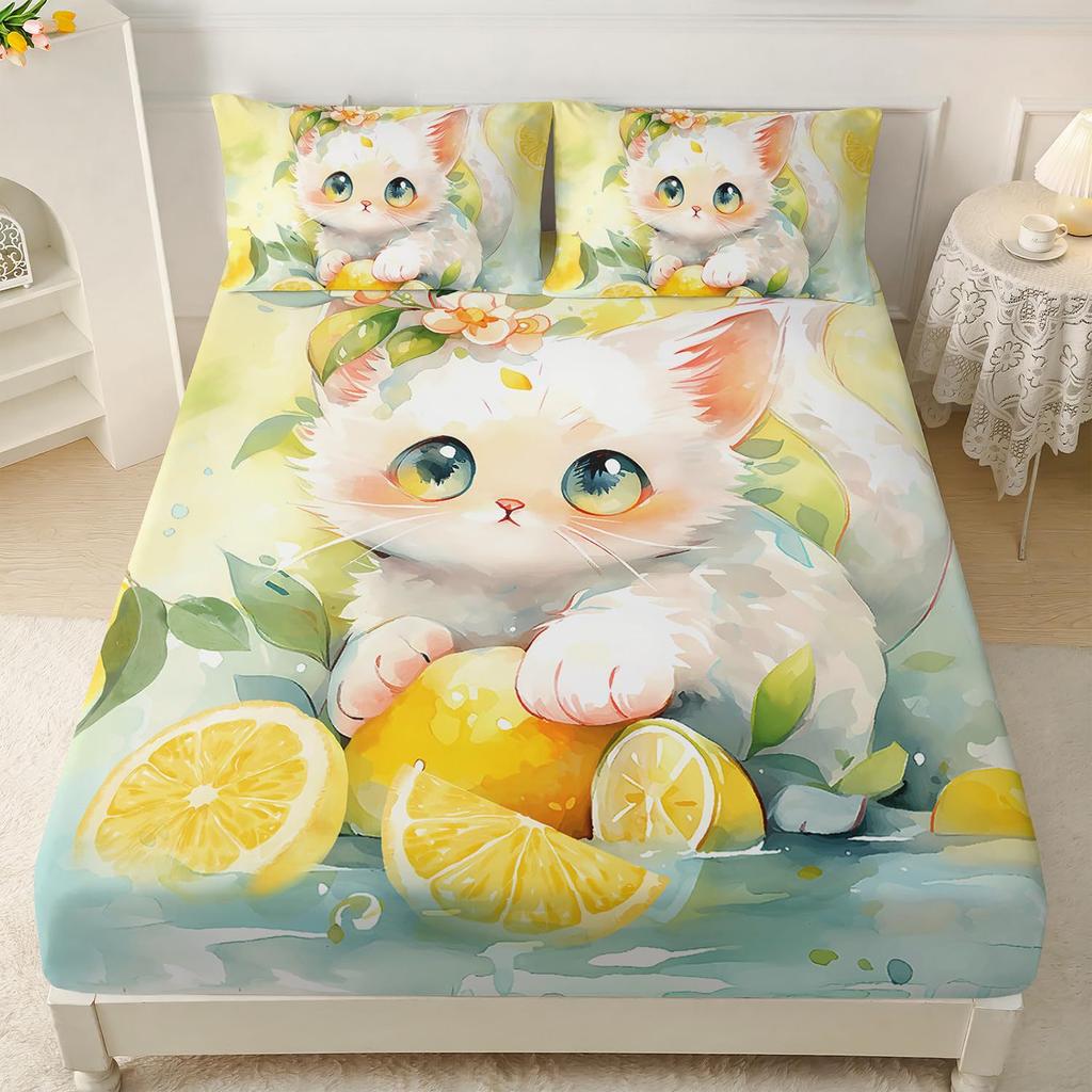 Cartoon Cat Pattern Bed Hat Three-Piece Digital Printing Bedding Bed Hat Three-Piece Set Children And Adults