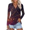 Women's Summer Fashion Casual  Printed V-Neck Long Sleeve Shirt Top