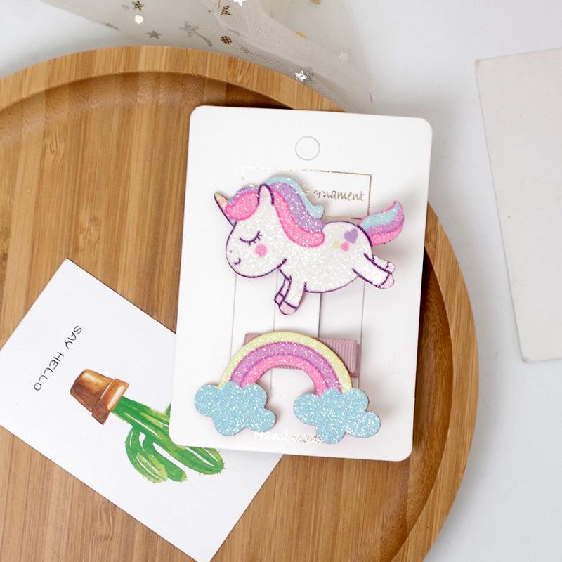 2 forcine per capelli coreane con glitter Kawaii per ragazze, cartone animato, unicorno, arcobaleno, floreale, scintillante, fermagli per capelli, copricapo per bambini, accessori per capelli