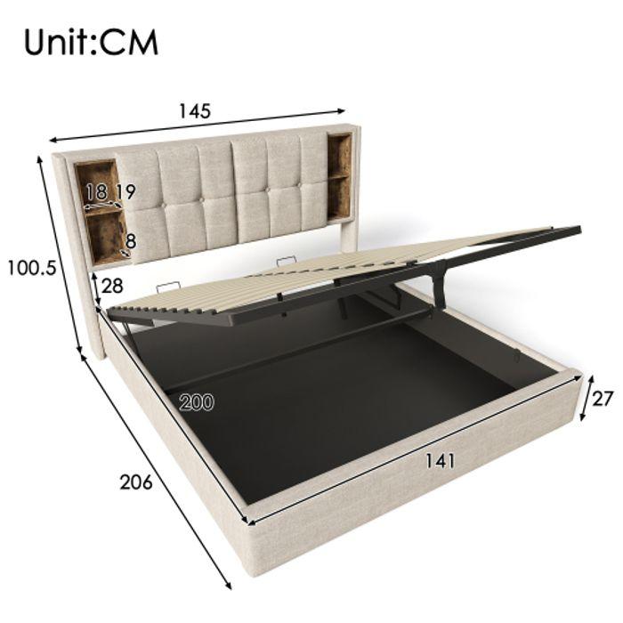 Lit Double - MUVOE - 140x200cm - Rembourré - Chargeur Sans Fil - Matelas Inclus