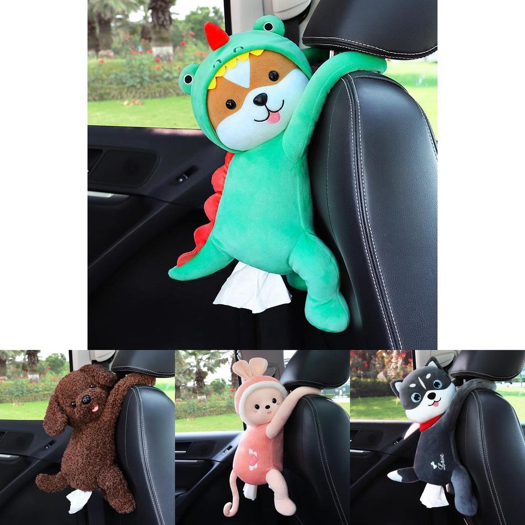Cartoon Animal Car Tissue Box Plush Material Backseat Hanging Cute Design