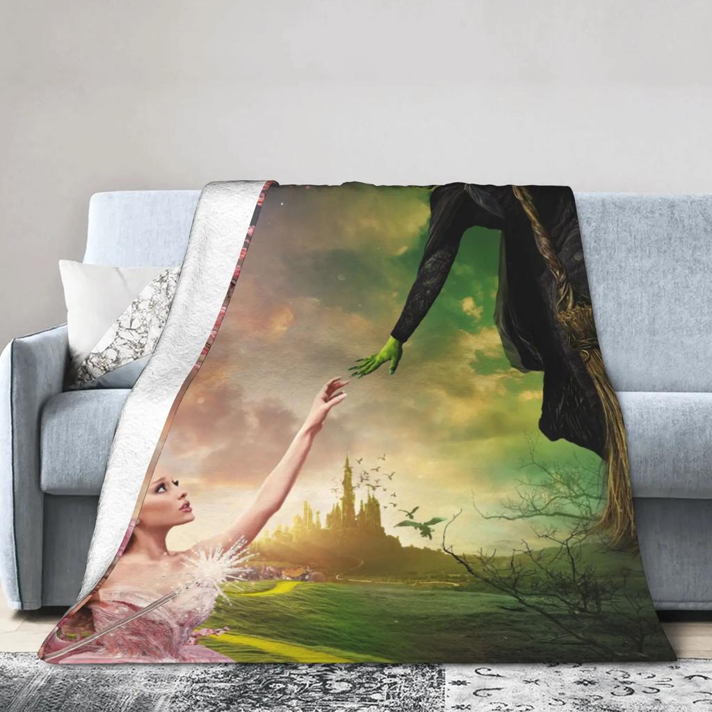 Elphaba  Glinda Wicked Movie Warm Plush Throw Blanket for Kids and Adults Flannel Couch Bedspread Sofa Cover