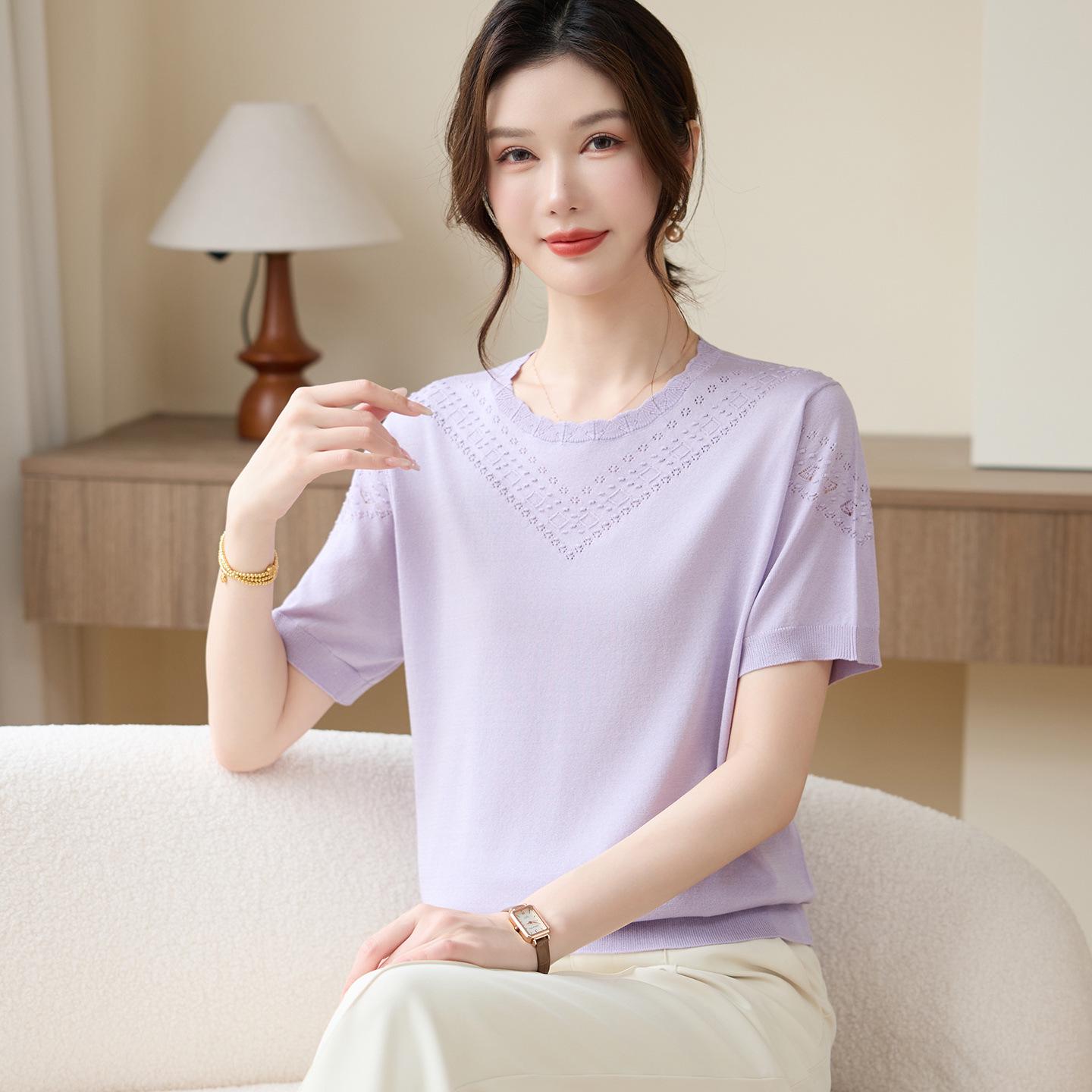 

2026 New Style Tencel Short-Sleeved Summer Top for Middle-Aged and Elderly Women XL (recommended for 100-110 jin) фіолетовий